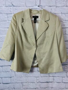 Lane Bryant Size 18 Gold Metallic Jacquard Cropped Blazer Jacket Plus Size